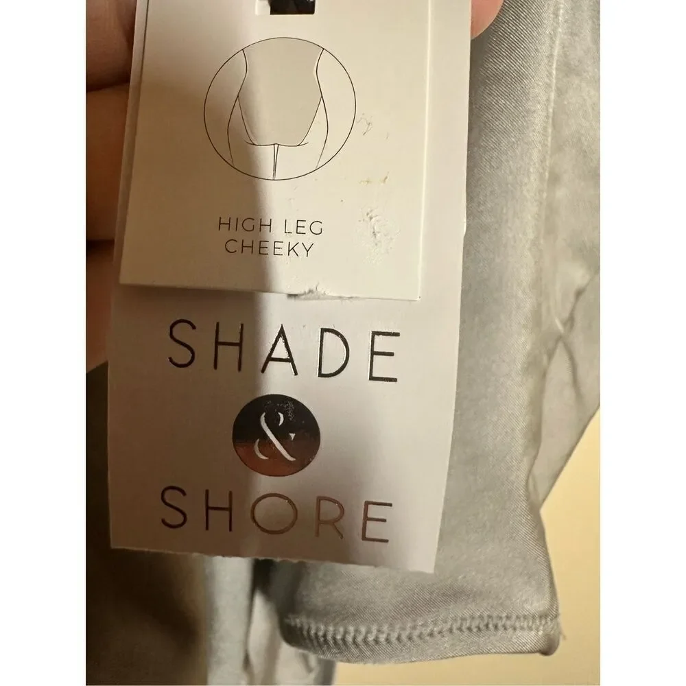 Shade and Shore Silver High Leg Cheeky Swimsuit Size Medium New